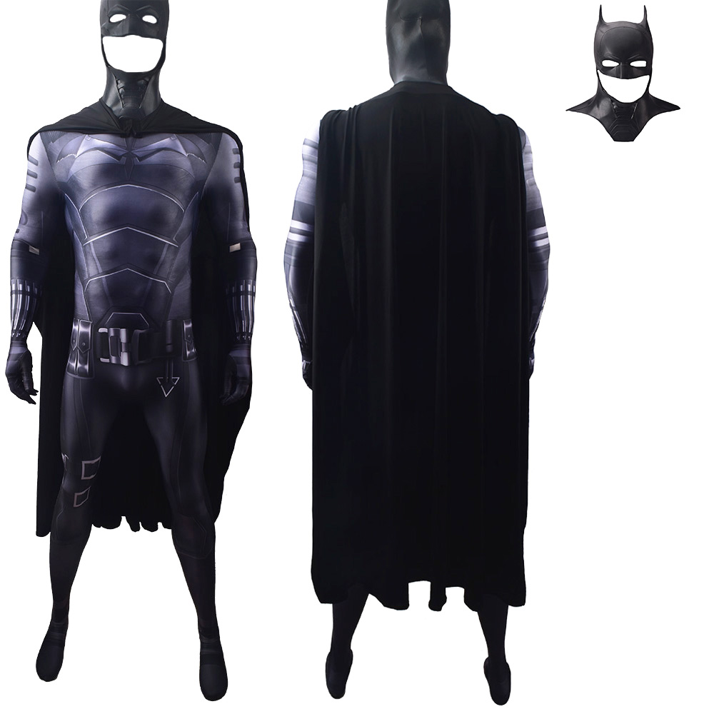 DC Movie New Batman Robert Pattinson Version Bruce Wayne Cosplay Halloween BodySuit Outfit Jumpsuit für Erwachsene/Kinder Strumpfhose Comic Conventions Stufe Performance Kostüme voll mit Helm